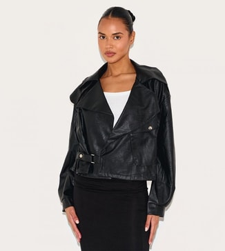 PrettyLittleThing - Outlet Textured Look Faux Leather Biker Jacket