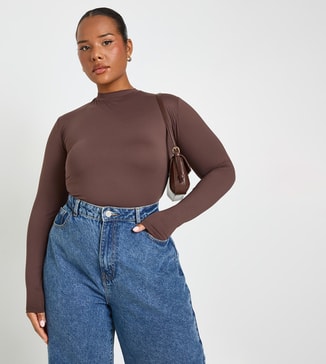 boohoo Curve Solid Long Sleeves Top