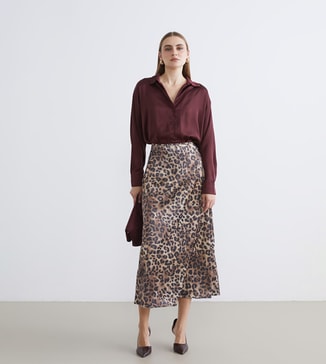 LC Waikiki Leopard Printed Satin Midi Skirt