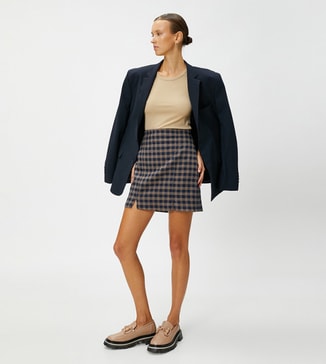 Koton Plaid Mini Skirt With Slit