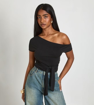 boohoo Modal Off Shoulder Tie Waist Top