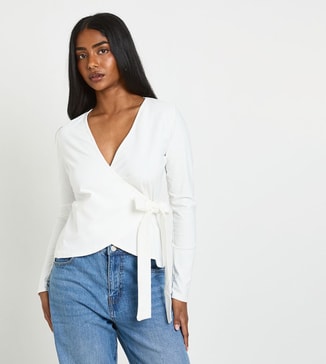 boohoo Wrap Front Tie Waist Top