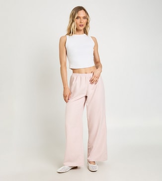 boohoo Petite Drawstring Waist Wide Leg Trousers