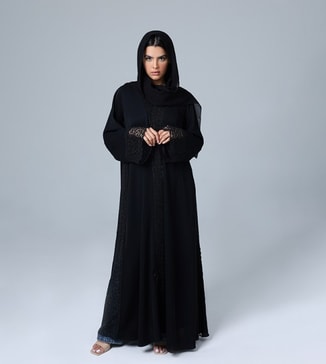 IKKXA Lace Trim Flared Sleeves Abaya