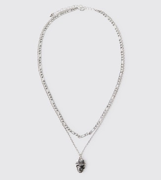 boohooMAN Skull Layered Necklace