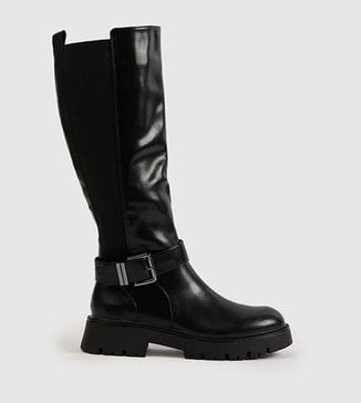 boohoo Buckle Detail Chunky Knee High Boots
