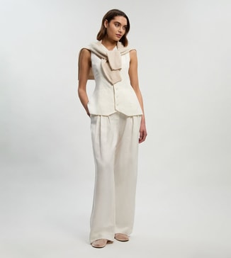 Karen Millen Viscose Linen Pleat And Pocket Detail Straight Fit Trousers
