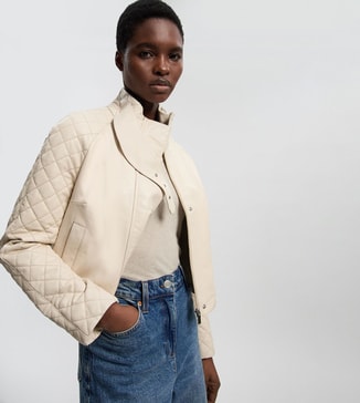 Karen Millen Cropped Quilted Leather Biker Jacket