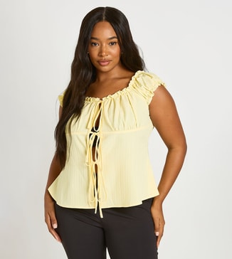 boohoo Curve Puff Sleeves Tie Front Top