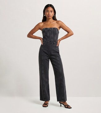 MissPap Bandeau Denim Wide Leg Jumpsuit