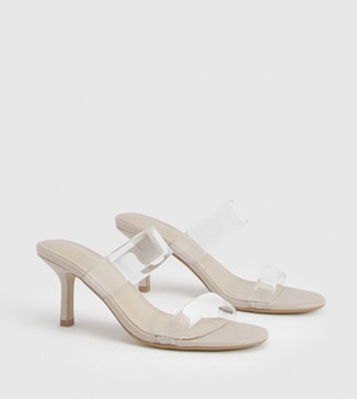 boohoo 2 Strap Clear Heeled Sandals