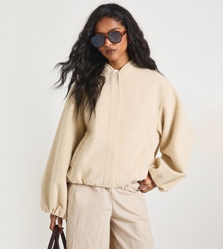 boohoo Balloon Sleeves Wool Look Bomber Jacket