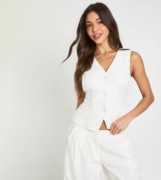 boohoo Linen Look V-neck Vest