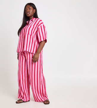 boohoo Curve Stripe Cheesecloth Beach Wide Leg Trousers