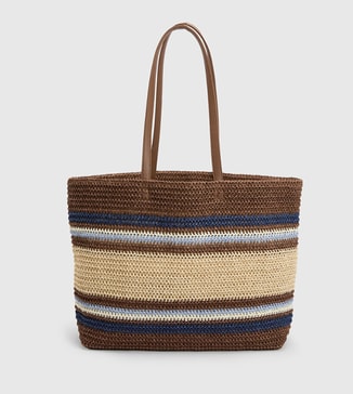 boohoo Striped Detail Straw Beach Bag