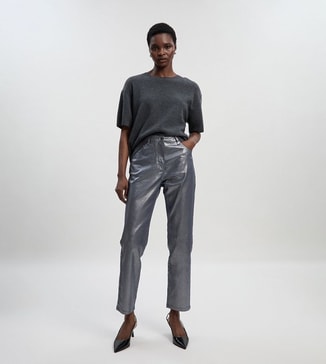 Karen Millen Petite Metallic Coated Tapered Fit Jeans