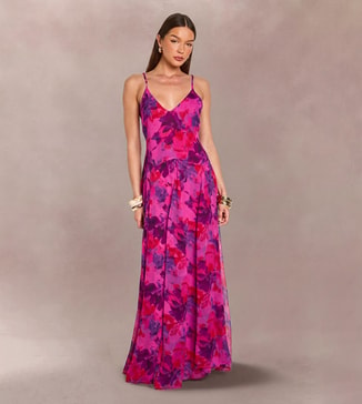 boohoo Floral Print Strappy Cami Floor Sweeping Maxi Dress