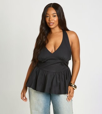 boohoo Curve Halterneck Peplum Top