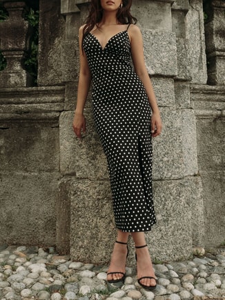Polka dot fitted midi dress