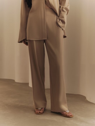 Straight trousers with elasticated waistband
