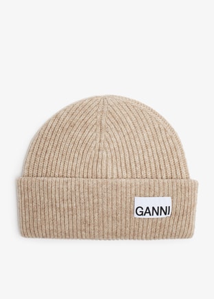 Fitted wool rib knit beanie