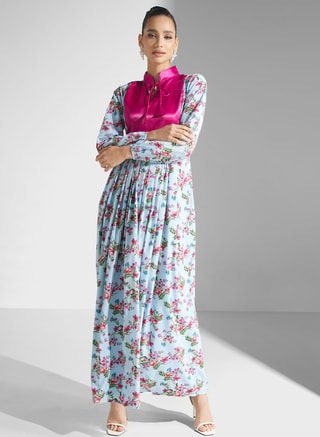 Golden Apple Female Floral Print Puff Sleeve Jalabiya, Jalabiyas, Blue