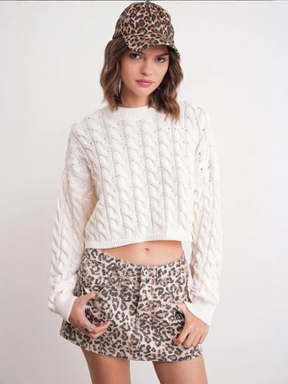 MixRay Female Mixray Cable Knit Pattern Crew Neck Sweater, Sweaters
