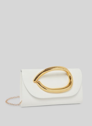 Styli Female White Clutch Bag with Gold Handle, Clutches