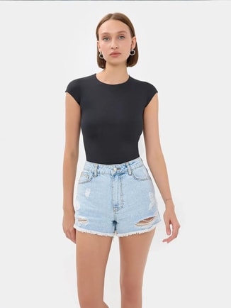 HICCUP Female Basic Woven Crew Neck T-Shirt, T-Shirts