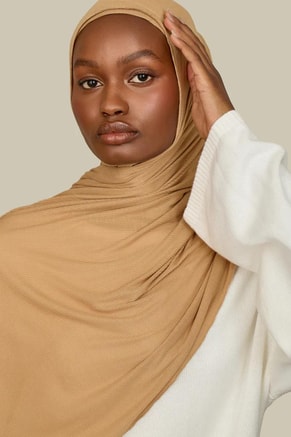 silqrose Female golden sand ribbed bamboo jersey hijab (regular), Hijab