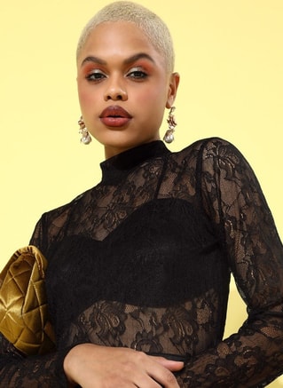 STREET 9 Female Black Floral Lace Dress for Women, Indian Clothing