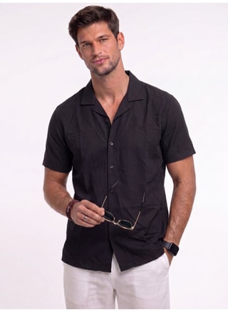 Levantino Male Men’s Solid Short Sleeve Resort Collar Shirt, Shirts
