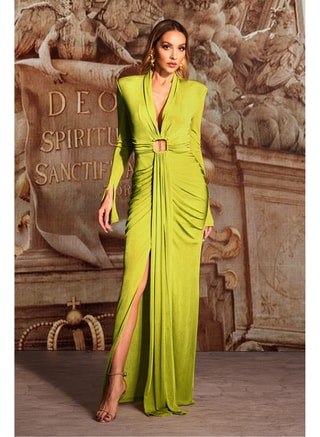 Bella Barnett Female Naomi V-neck Long Sleeves Maxi Dress, Maxi