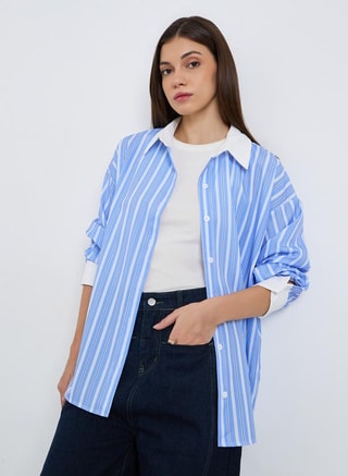 Styli Female Women Striped Oversized Shirt, Shirts