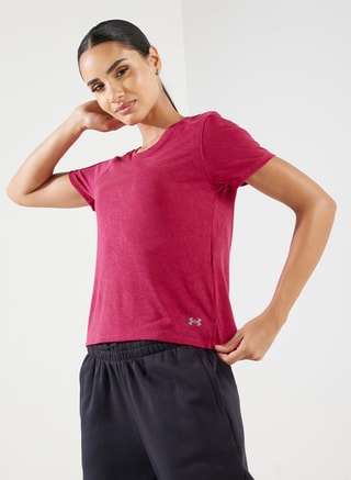 UNDER ARMOUR Female UA LAUNCH CAMO SHORTSLEEVE, T-Shirts, Pink