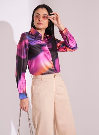 globus Female Globus Galaxy Print Spread Collar Buttoned Shirt, Shirts
