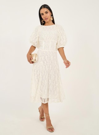 Styli Female Lace Puff Sleeve Dress, Midi