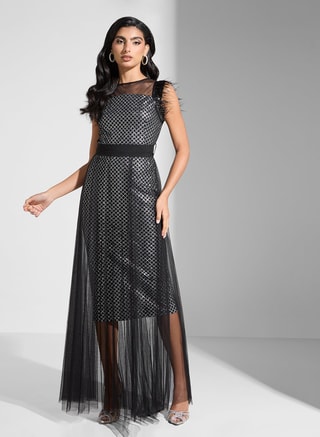 Golden Apple Female Feathered Mesh Dress, Arabian Dresses