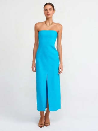 Dilvin Female DILVIN Strapless Fitted Midi Dress With Slit, Midi