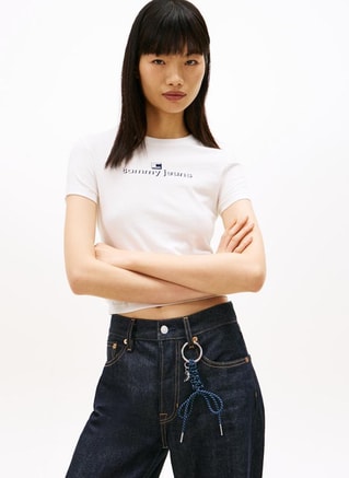 TOMMY JEANS Female Logo Slim Jersey Crew Neck T-Shirt, T-Shirts
