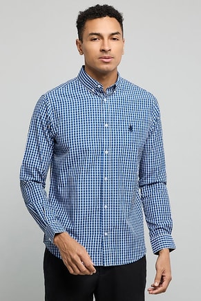 R&B Male Checked Shirt with Button-Down Collar and Long Sleeves, Shirts