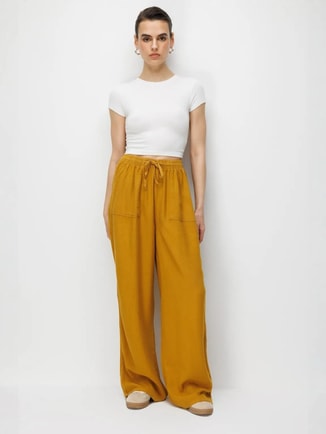 MixRay Female MIXRAY Mid Waist Straight Leg Cotton Pants with Tie Closure, Pants