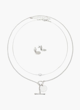 Flora Bella By Shoexpress Female Set Of 3 Metallic Pendant Necklace And Earrings, Jewellery Sets