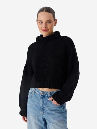 MixRay Female Mixray Thick Turtleneck Textured Crop Sweater, Sweaters