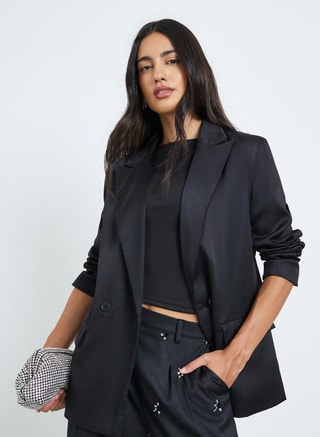 Styli Female Women Black Regular Fit Double-Breasted Blazer, Blazers