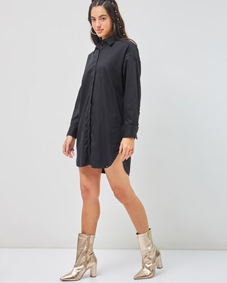 bewakoof Female Women's Black Super Loose Fit Shirt Dress, Dresses
