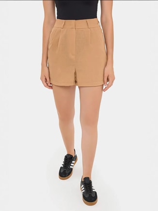 HICCUP Female Pleated High-Waist Woven Shorts, Tailored Shorts