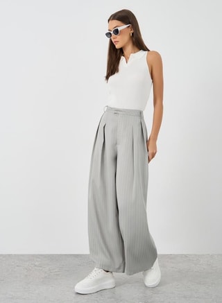 Styli Female Striped Pleated Wide Leg Pants, Pants