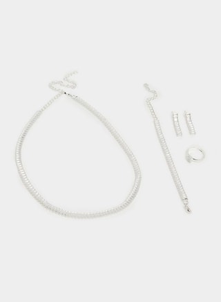 Styli Female Embellished Necklace, Ring, Bracelet and Earrings Jewelry Set, Jewellery Sets
