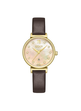 ECSTACY Female Women's Leather Analog Watch E25507-GLDMC - 30mm mm, Analogue Watches